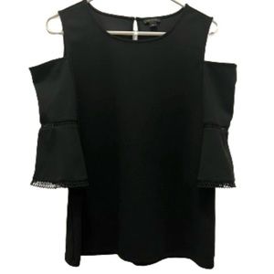 Ann Taylor Bell Sleeve Cold Shoulder Black Top - M